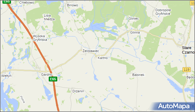mapa Kartno gmina Stare Czarnowo, Kartno gmina Stare Czarnowo na mapie Targeo