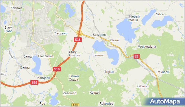 mapa Linowo gmina Purda, Linowo gmina Purda na mapie Targeo