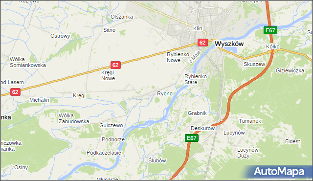 mapa Rybno gmina Wyszków, Rybno gmina Wyszków na mapie Targeo