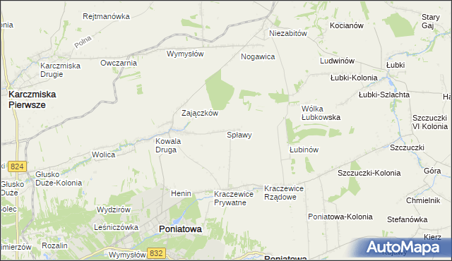 mapa Spławy gmina Poniatowa, Spławy gmina Poniatowa na mapie Targeo
