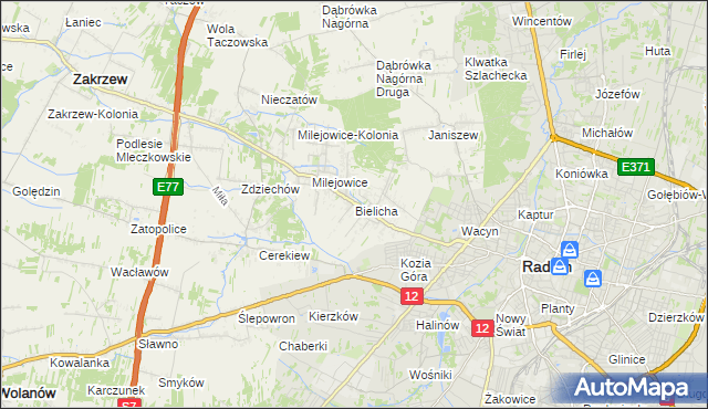 mapa Bielicha, Bielicha na mapie Targeo