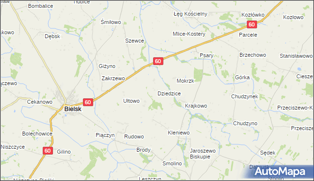mapa Dziedzice gmina Bielsk, Dziedzice gmina Bielsk na mapie Targeo
