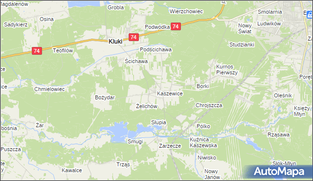 mapa Kaszewice, Kaszewice na mapie Targeo