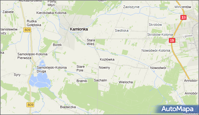 mapa Kozłówka gmina Kamionka, Kozłówka gmina Kamionka na mapie Targeo