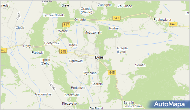 mapa Łyse powiat ostrołęcki, Łyse powiat ostrołęcki na mapie Targeo