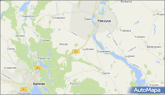 mapa Łyskowo gmina Pełczyce, Łyskowo gmina Pełczyce na mapie Targeo