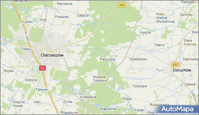 mapa Pieczyska gmina Doruchów, Pieczyska gmina Doruchów na mapie Targeo