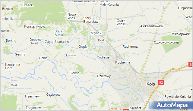 mapa Podlesie gmina Koło, Podlesie gmina Koło na mapie Targeo