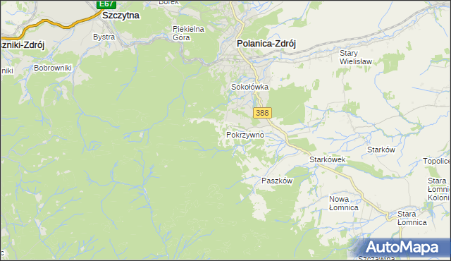 mapa Pokrzywno gmina Bystrzyca Kłodzka, Pokrzywno gmina Bystrzyca Kłodzka na mapie Targeo