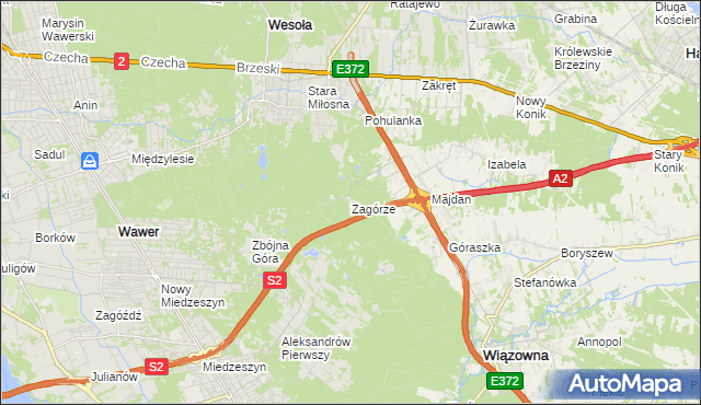 mapa Zagórze gmina Wiązowna, Zagórze gmina Wiązowna na mapie Targeo