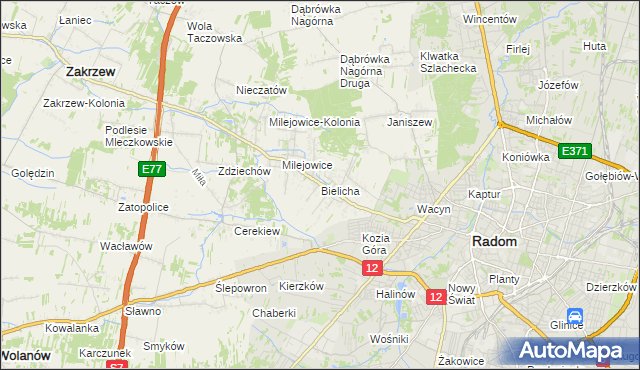mapa Bielicha, Bielicha na mapie Targeo