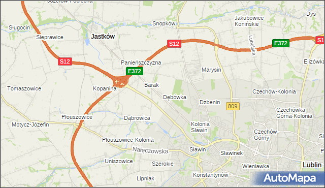 mapa Dębówka gmina Jastków, Dębówka gmina Jastków na mapie Targeo