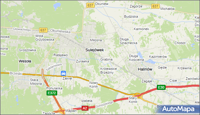 mapa Grabina gmina Halinów, Grabina gmina Halinów na mapie Targeo