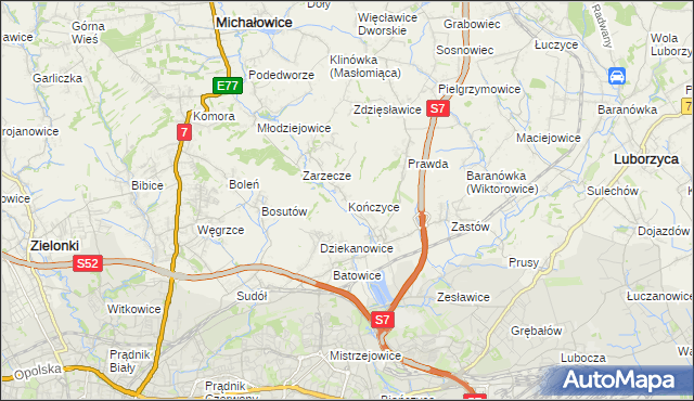 mapa Kończyce gmina Michałowice, Kończyce gmina Michałowice na mapie Targeo