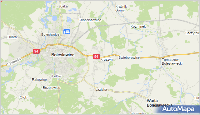 mapa Kruszyn gmina Bolesławiec, Kruszyn gmina Bolesławiec na mapie Targeo