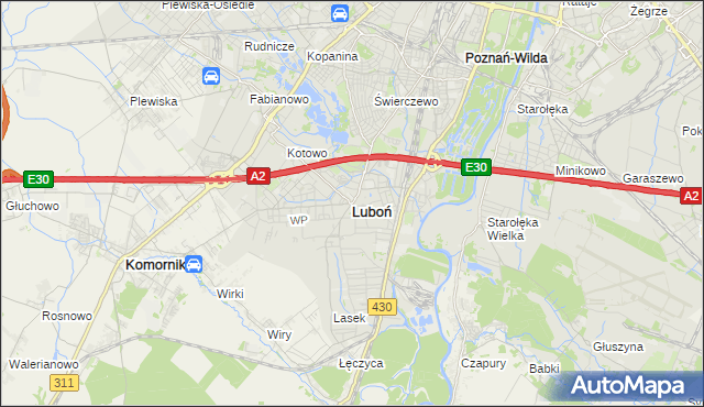 mapa Luboń powiat poznański, Luboń powiat poznański na mapie Targeo