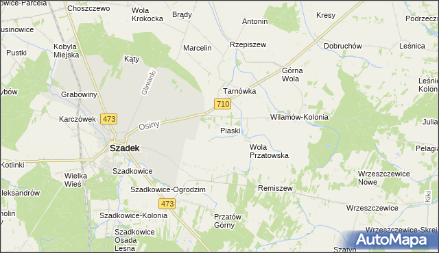 mapa Piaski gmina Szadek, Piaski gmina Szadek na mapie Targeo