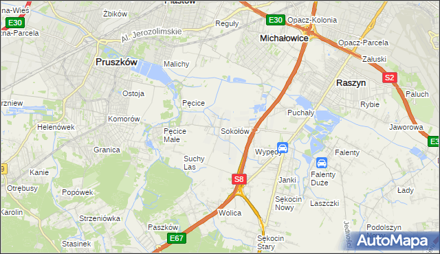 mapa Sokołów gmina Michałowice, Sokołów gmina Michałowice na mapie Targeo