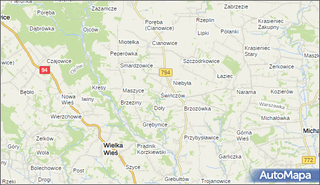 mapa Świńczów, Świńczów na mapie Targeo