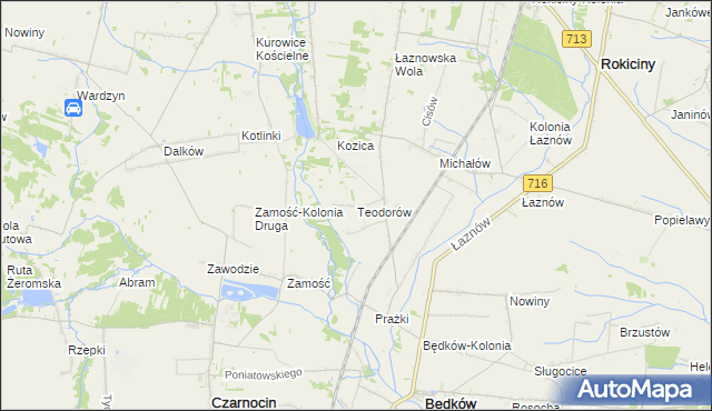 mapa Teodorów gmina Będków, Teodorów gmina Będków na mapie Targeo