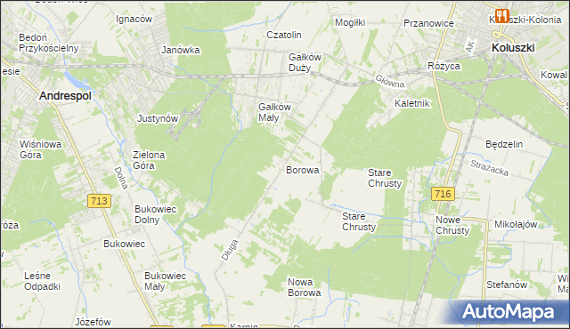 mapa Borowa gmina Koluszki, Borowa gmina Koluszki na mapie Targeo