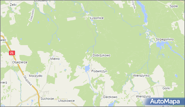 mapa Dobrzykowo gmina Dębnica Kaszubska, Dobrzykowo gmina Dębnica Kaszubska na mapie Targeo