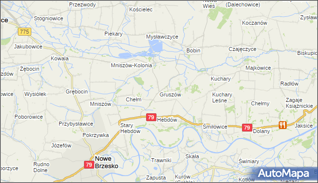 mapa Gruszów gmina Nowe Brzesko, Gruszów gmina Nowe Brzesko na mapie Targeo