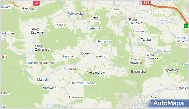 mapa Izdebno gmina Łaskarzew, Izdebno gmina Łaskarzew na mapie Targeo