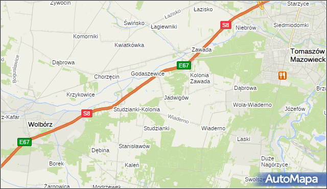 mapa Jadwigów gmina Tomaszów Mazowiecki, Jadwigów gmina Tomaszów Mazowiecki na mapie Targeo