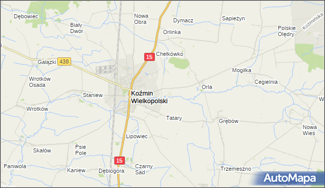 mapa Klatka gmina Koźmin Wielkopolski, Klatka gmina Koźmin Wielkopolski na mapie Targeo