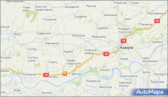 mapa Książnice Wielkie, Książnice Wielkie na mapie Targeo