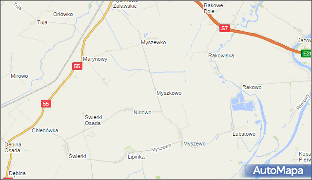 mapa Myszkowo gmina Nowy Dwór Gdański, Myszkowo gmina Nowy Dwór Gdański na mapie Targeo