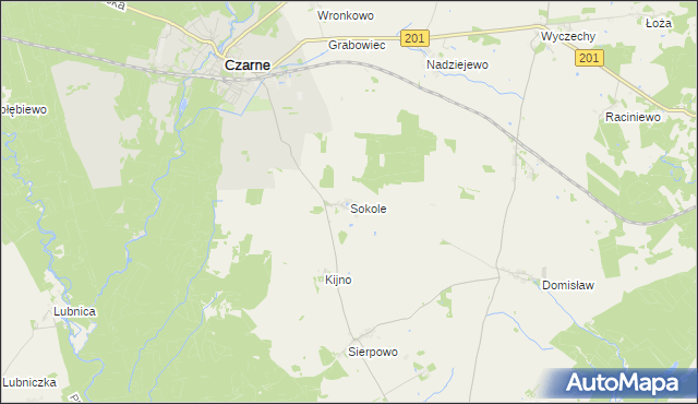mapa Sokole gmina Czarne, Sokole gmina Czarne na mapie Targeo