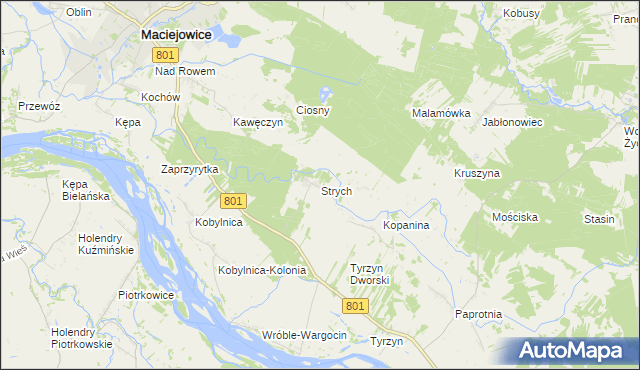 mapa Strych gmina Maciejowice, Strych gmina Maciejowice na mapie Targeo
