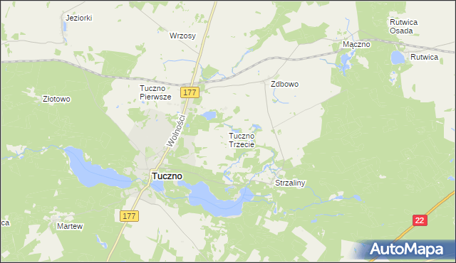 mapa Tuczno Trzecie, Tuczno Trzecie na mapie Targeo