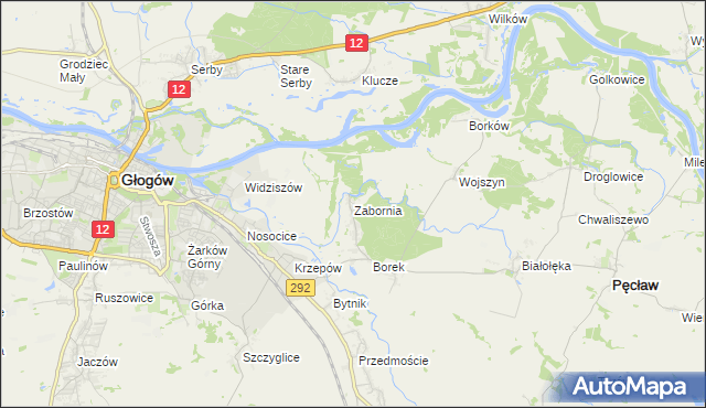 mapa Zabornia gmina Głogów, Zabornia gmina Głogów na mapie Targeo