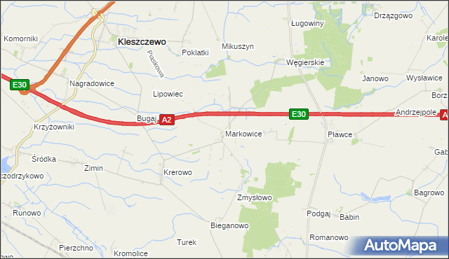 mapa Markowice gmina Kleszczewo, Markowice gmina Kleszczewo na mapie Targeo