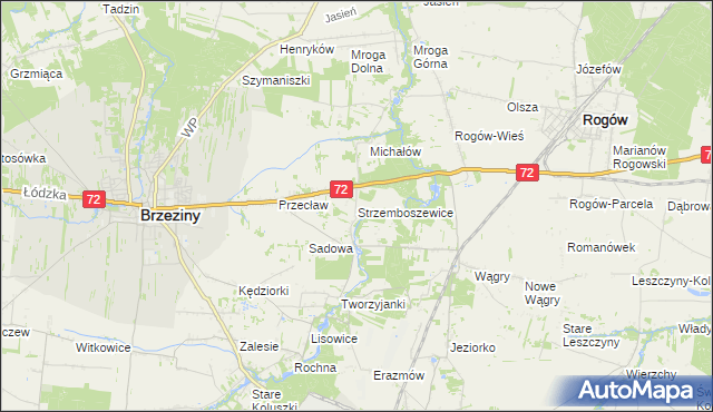 mapa Strzemboszewice, Strzemboszewice na mapie Targeo