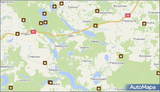 mapa Adamki gmina Koczała, Adamki gmina Koczała na mapie Targeo