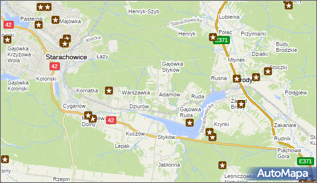 mapa Adamów gmina Brody, Adamów gmina Brody na mapie Targeo