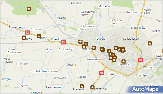 mapa Adamowice gmina Kutno, Adamowice gmina Kutno na mapie Targeo