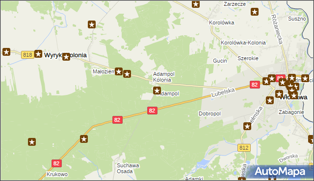 mapa Adampol gmina Wyryki, Adampol gmina Wyryki na mapie Targeo