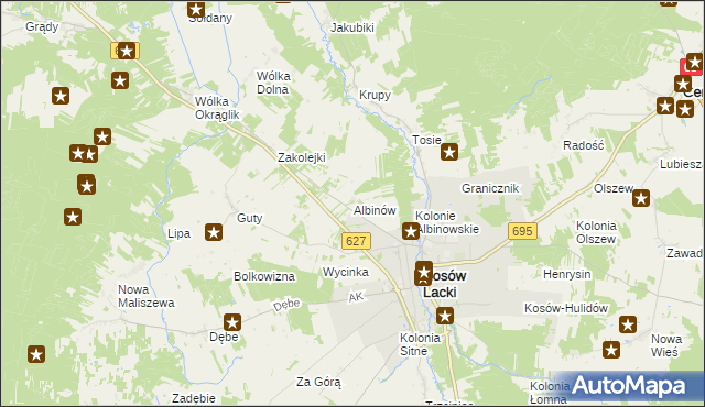 mapa Albinów gmina Kosów Lacki, Albinów gmina Kosów Lacki na mapie Targeo