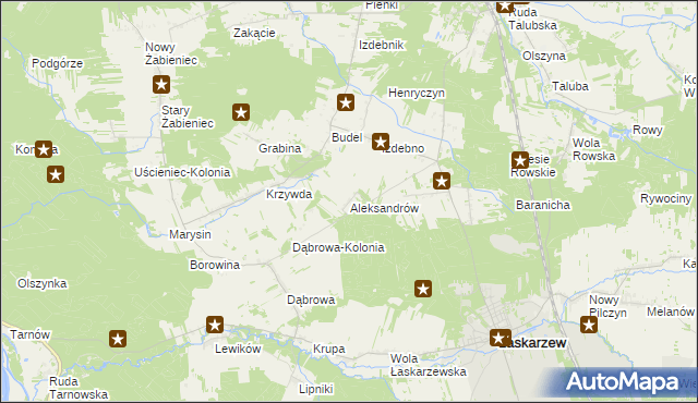 mapa Aleksandrów gmina Łaskarzew, Aleksandrów gmina Łaskarzew na mapie Targeo