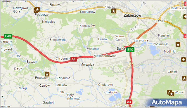 mapa Aleksandrowice gmina Zabierzów, Aleksandrowice gmina Zabierzów na mapie Targeo