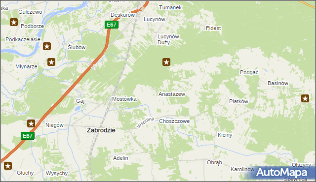 mapa Anastazew gmina Zabrodzie, Anastazew gmina Zabrodzie na mapie Targeo