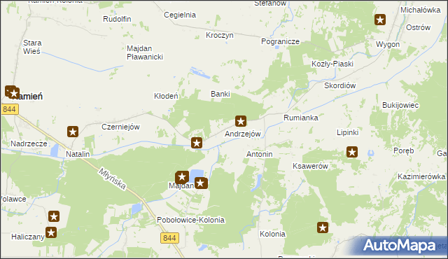 mapa Andrzejów gmina Kamień, Andrzejów gmina Kamień na mapie Targeo