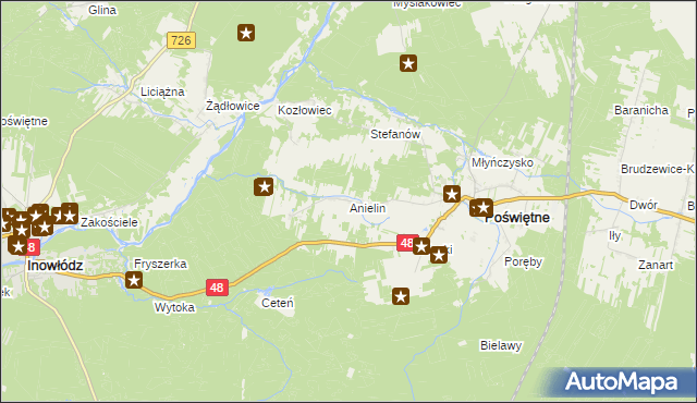 mapa Anielin gmina Poświętne, Anielin gmina Poświętne na mapie Targeo