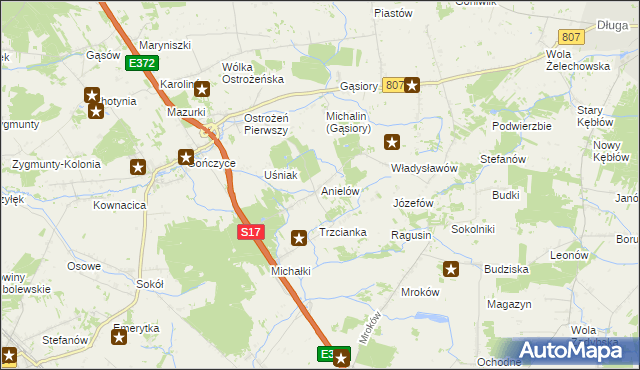 mapa Anielów gmina Sobolew, Anielów gmina Sobolew na mapie Targeo