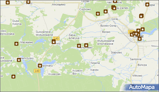 mapa Antoniewo gmina Lubasz, Antoniewo gmina Lubasz na mapie Targeo